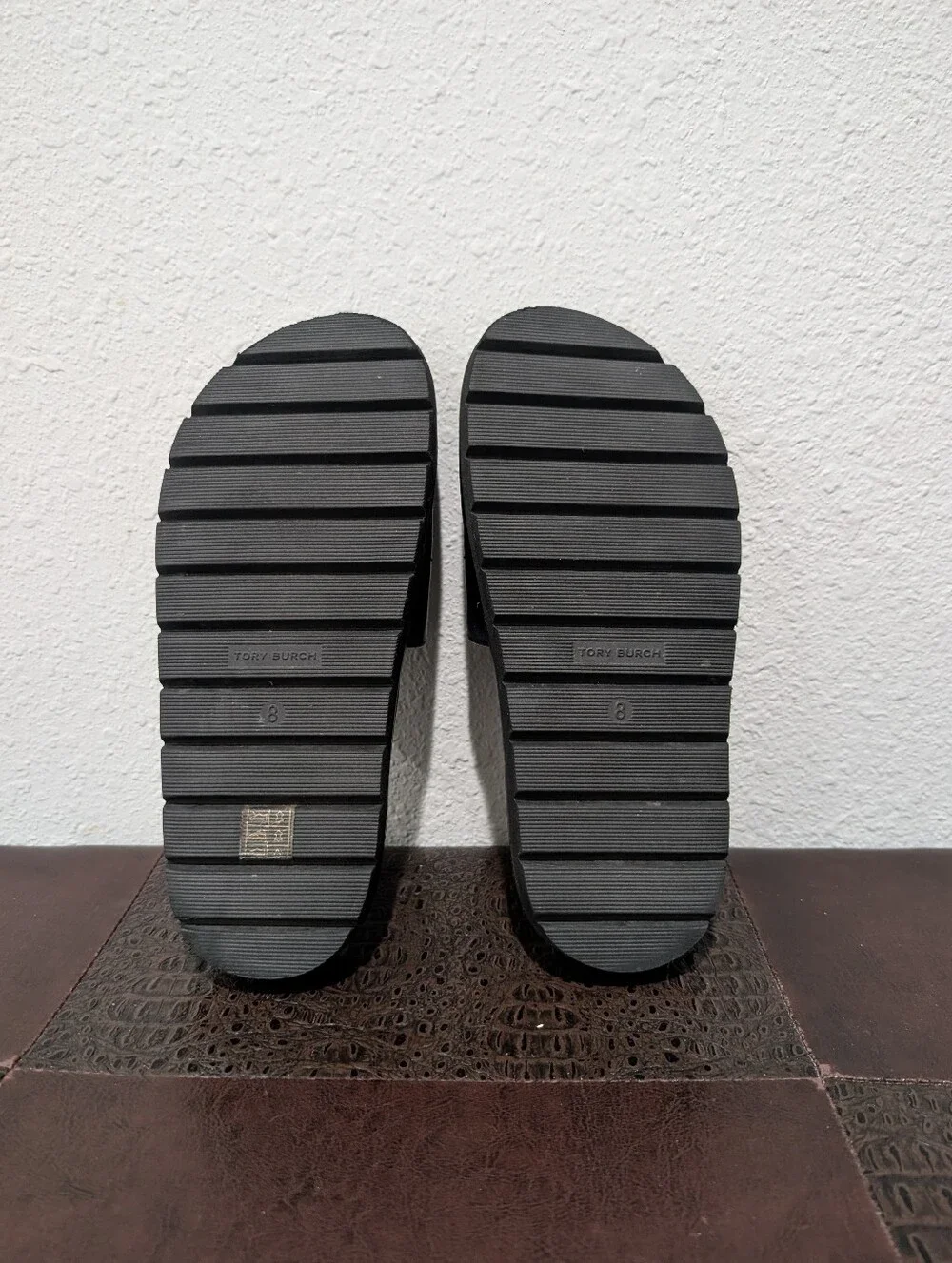 Tory Burch Everly Anatomic Lug Nappa Leather Slide Sandal in Black Size 8